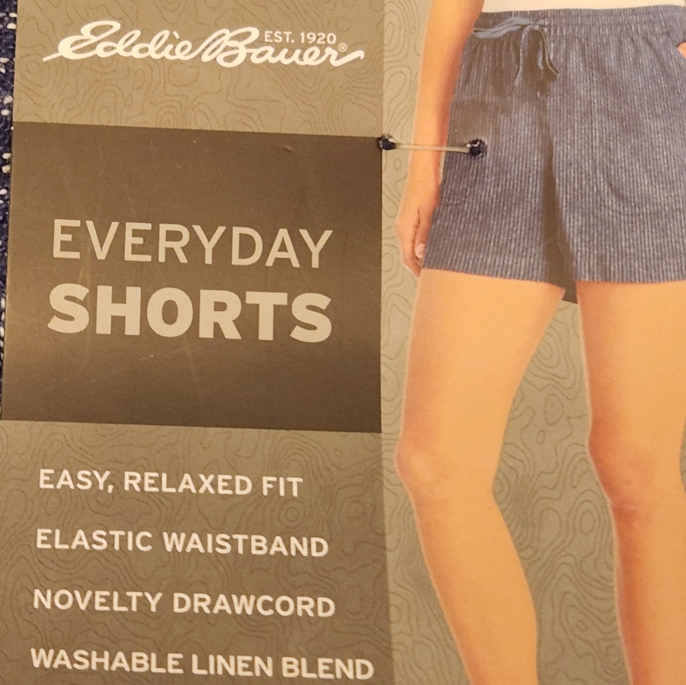Eddie Bauer Shorts Womens Size XXL Navy Stripe Linen Blend Minimalist Casual - Picture 9 of 10